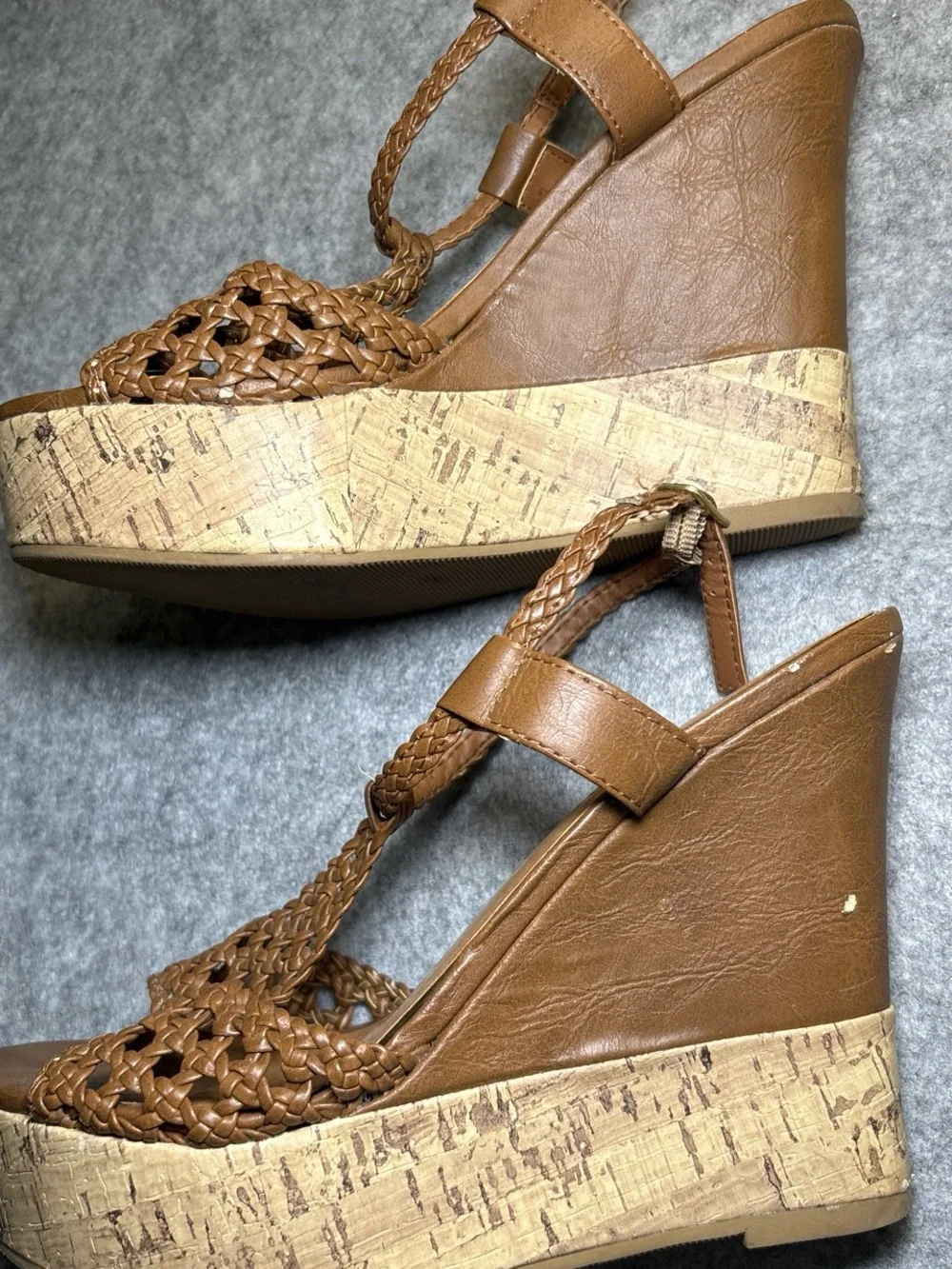 Madden Girl Tan Braided Cork Wedge Sandals